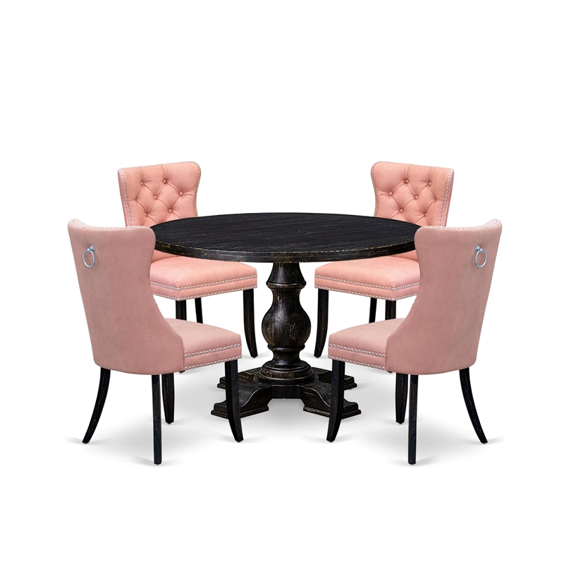 Pemberly Row 5-Piece Round Pedestal Dining Set in Sand-Blasted Black