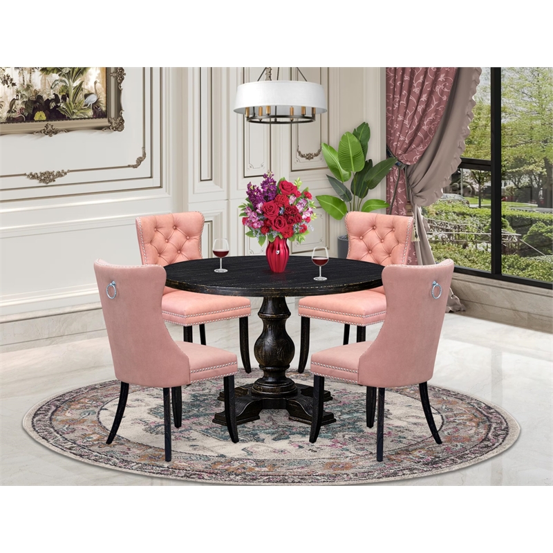 Pemberly Row 5-Piece Round Pedestal Dining Set in Sand-Blasted Black