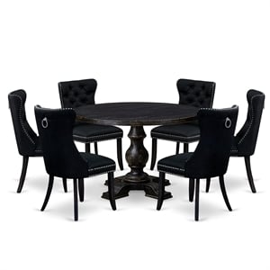 Pemberly Row 7-Piece Kitchen Table Set in Sand-Blasted Black