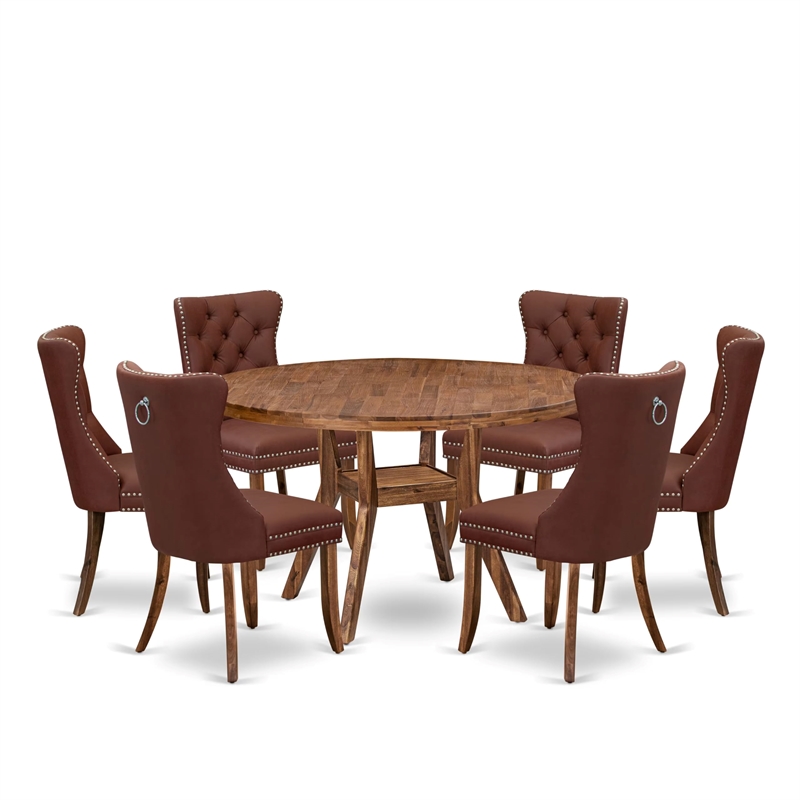 Pemberly Row 7-Piece Dining Set with Wood Table and Faux Leather Chairs