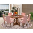 Pemberly Row 7-Piece Mid Century Walnut Dining Set with Faux Leather Chairs