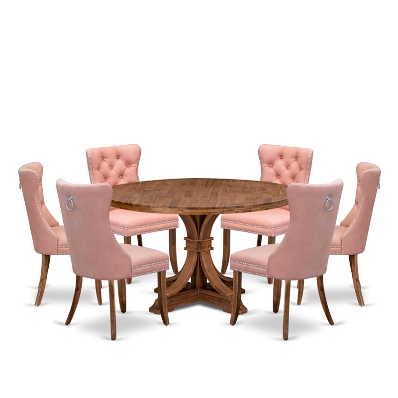 Pemberly Row 7-Piece Mid Century Walnut Dining Set with Faux Leather Chairs
