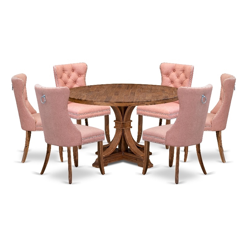 Pemberly Row 7-Piece Mid Century Walnut Dining Set with Faux Leather Chairs