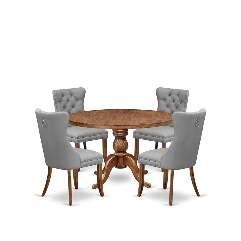 Pemberly Row 5-Piece Dining Set Wood Table with Faux Leather Chairs Walnut