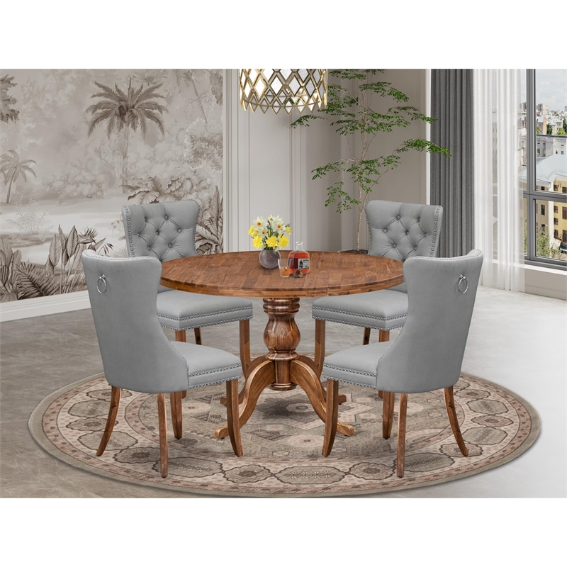 Pemberly Row 5-Piece Dining Set Wood Table with Faux Leather Chairs Walnut
