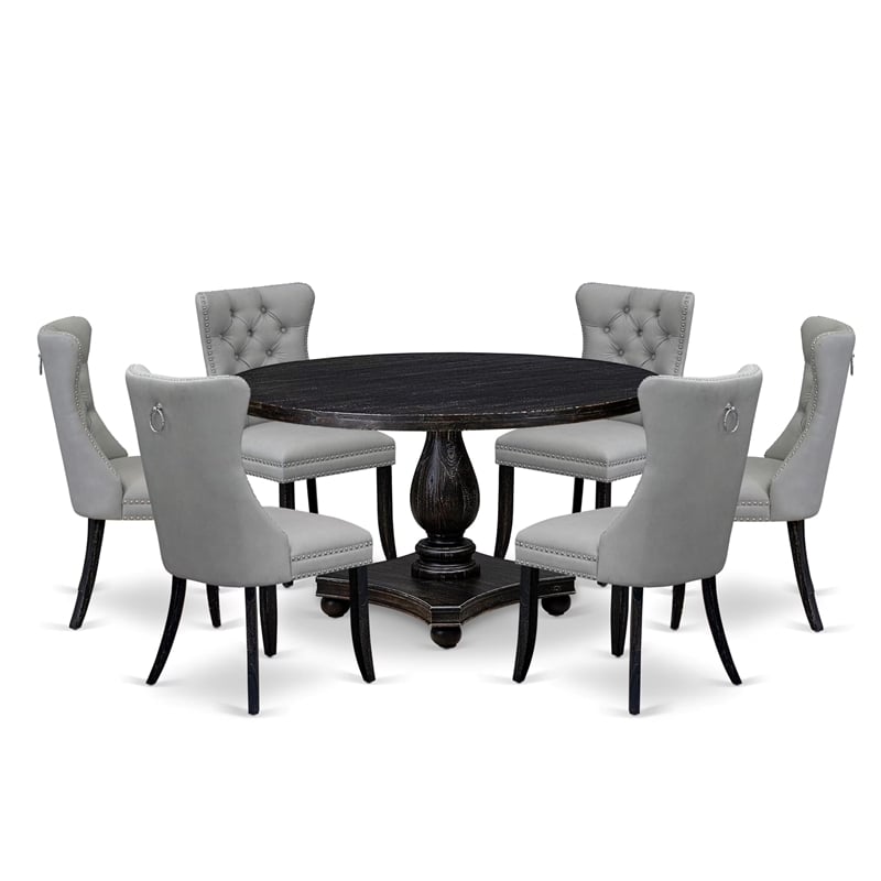 Pemberly Row 7-Piece Round Dining Set with Pedestal Table Black Finish
