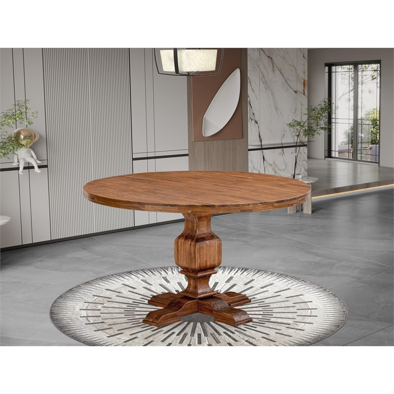 Pemberly Row Round Kitchen Table with Pedestal Base in Walnut Finish