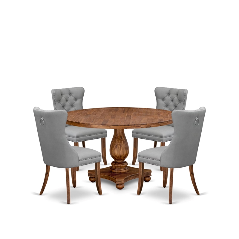 Pemberly Row 5-Piece Dining Set with Faux Leather Chairs in Walnut Finish