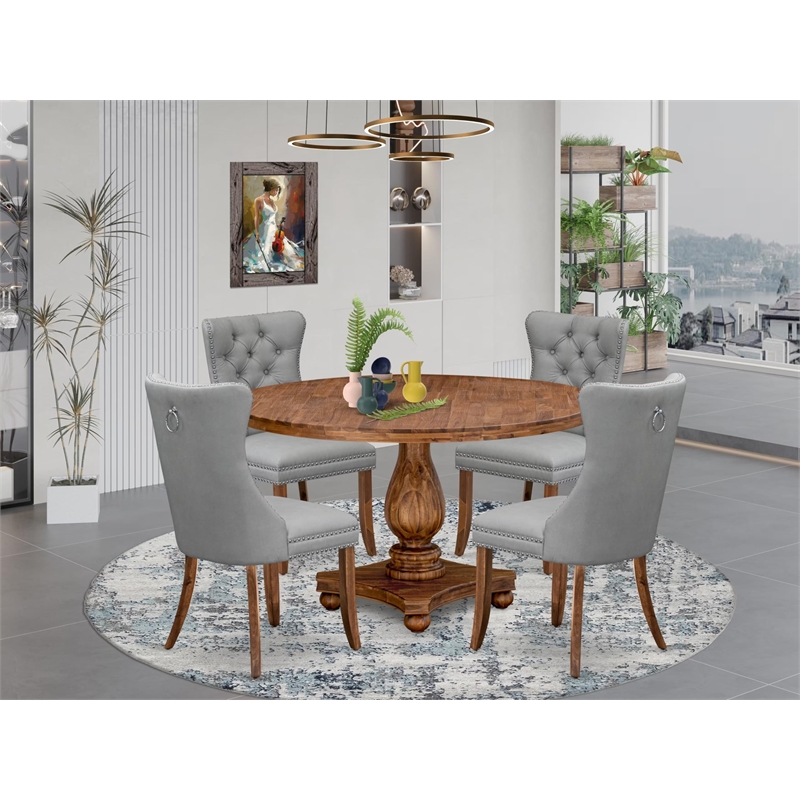 Pemberly Row 5-Piece Dining Set with Faux Leather Chairs in Walnut Finish