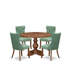 Pemberly Row 5-Piece Dinner Set with Faux Leather Chairs in Walnut Finish