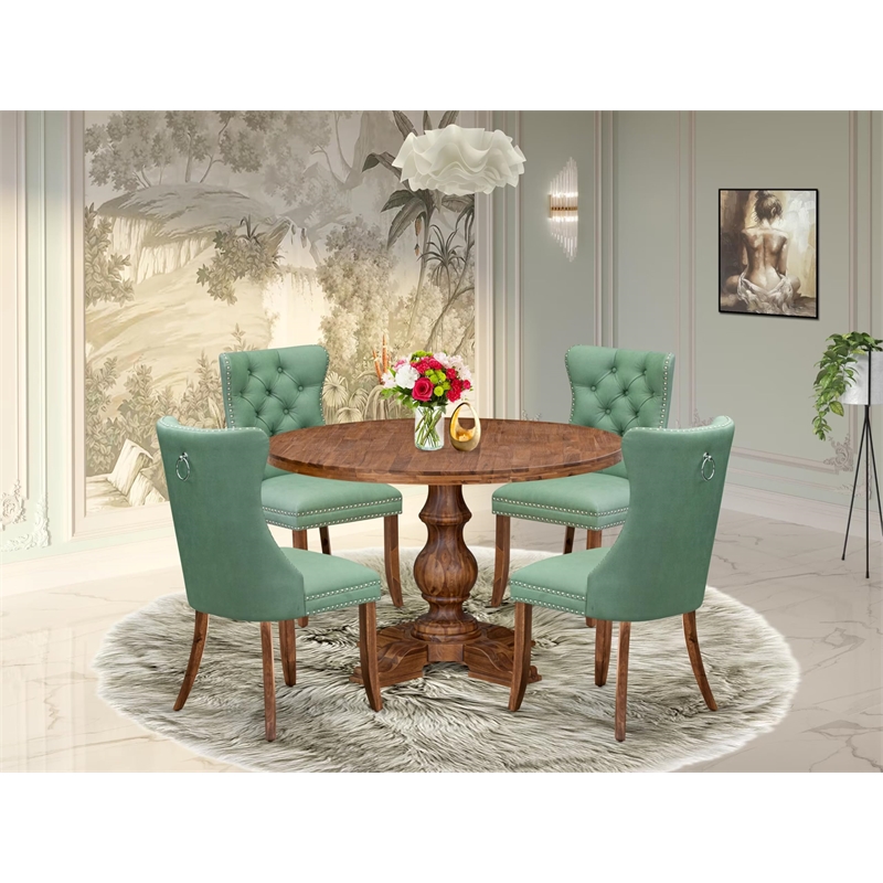 Pemberly Row 5-Piece Dinner Set with Faux Leather Chairs in Walnut Finish