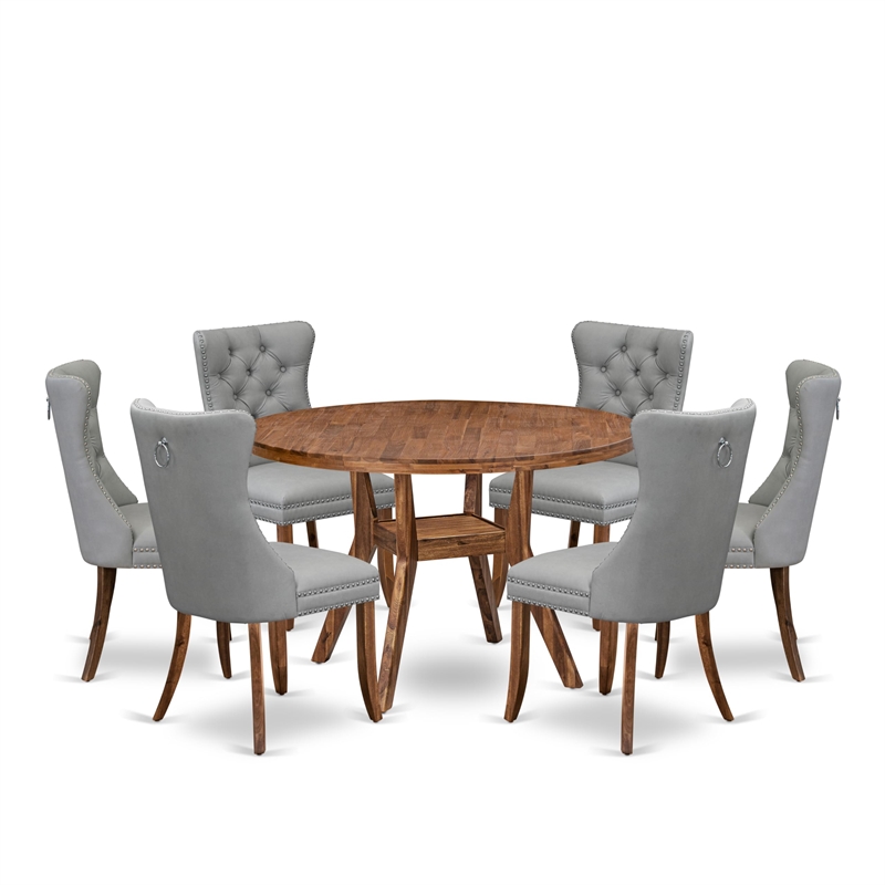 Pemberly Row 7-Piece Dining Set with Faux Leather Chairs in Walnut Finish
