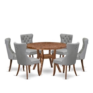 Pemberly Row 7-Piece Dining Set with Faux Leather Chairs in Walnut Finish