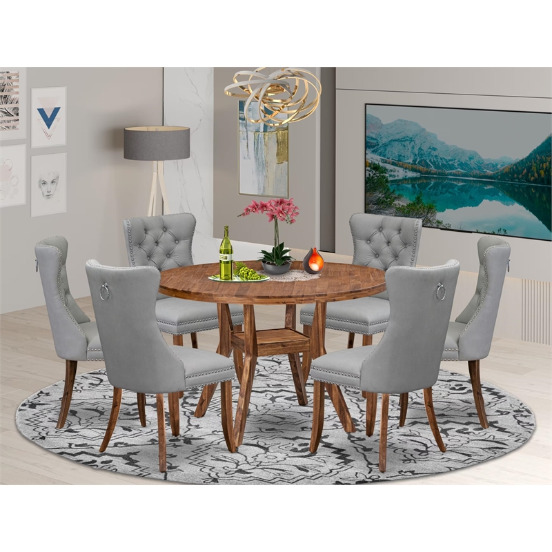Pemberly Row 7-Piece Dining Set with Faux Leather Chairs in Walnut Finish