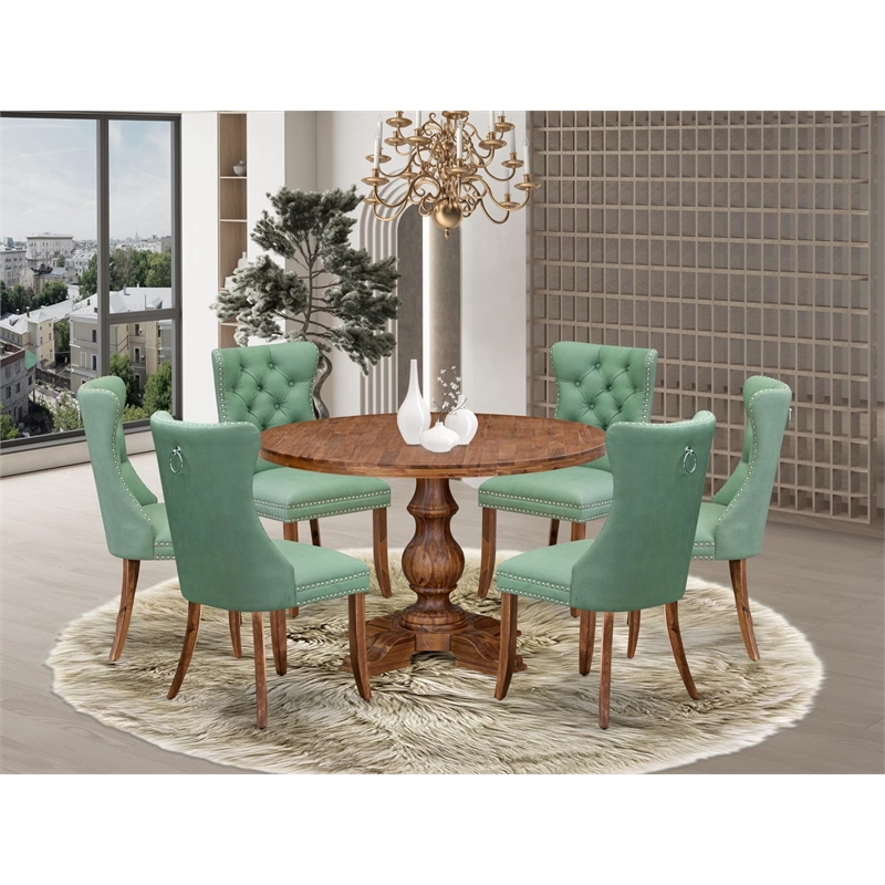 Pemberly Row 7-Piece Wood Dining Table Set in Walnut Finish with Chairs