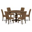 Pemberly Row 7-Piece Dining Set in Distressed Jacobean with Linen Chairs