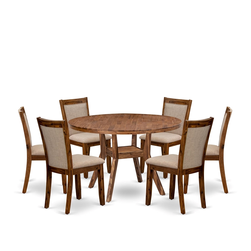 Pemberly Row 7-Piece Walnut Dining Table Set with Light Tan Lynn Chairs