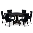 Pemberly Row 7-Piece Dining Set in Black with Black Linen Chairs