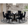 Pemberly Row 7-Piece Dining Set in Black with Black Linen Chairs