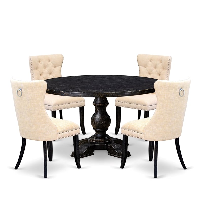 Pemberly Row 5-Piece Acacia Dining Table Set in Sand-Blasted Black Finish