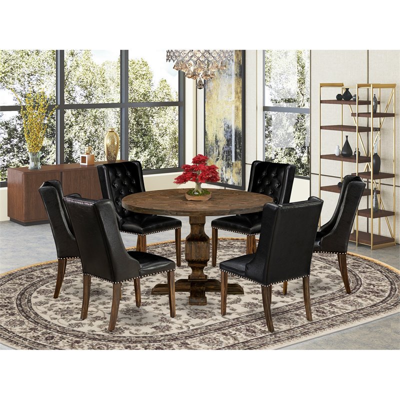 Pemberly Row 7-Piece Wooden Dining Set in Black & Distressed Jacobean