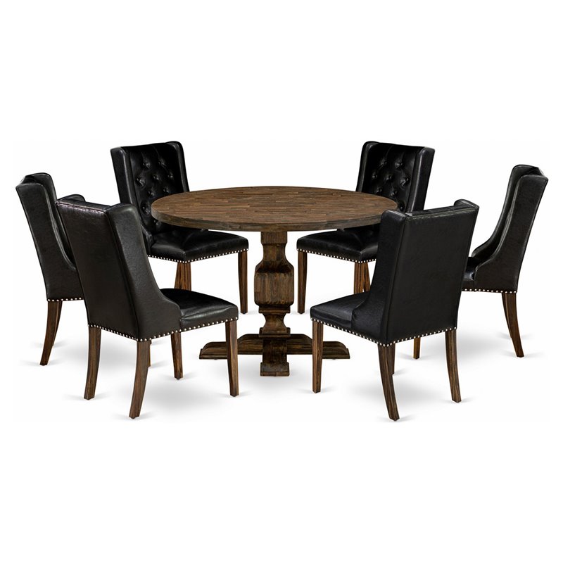Pemberly Row 7-Piece Wooden Dining Set in Black & Distressed Jacobean