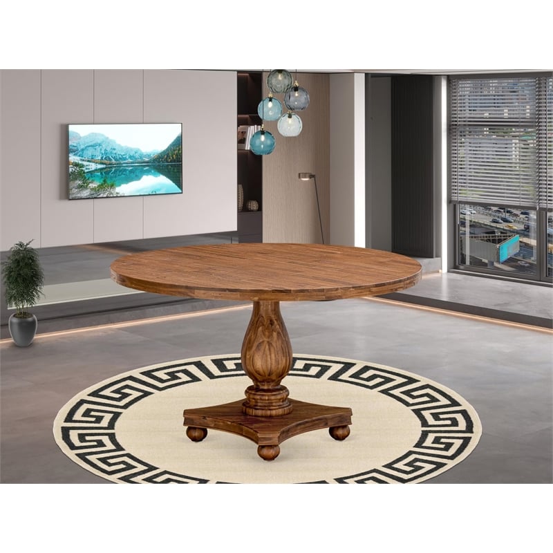 Pemberly Row Mid-Century Acacia Wood Round Kitchen Table in Walnut