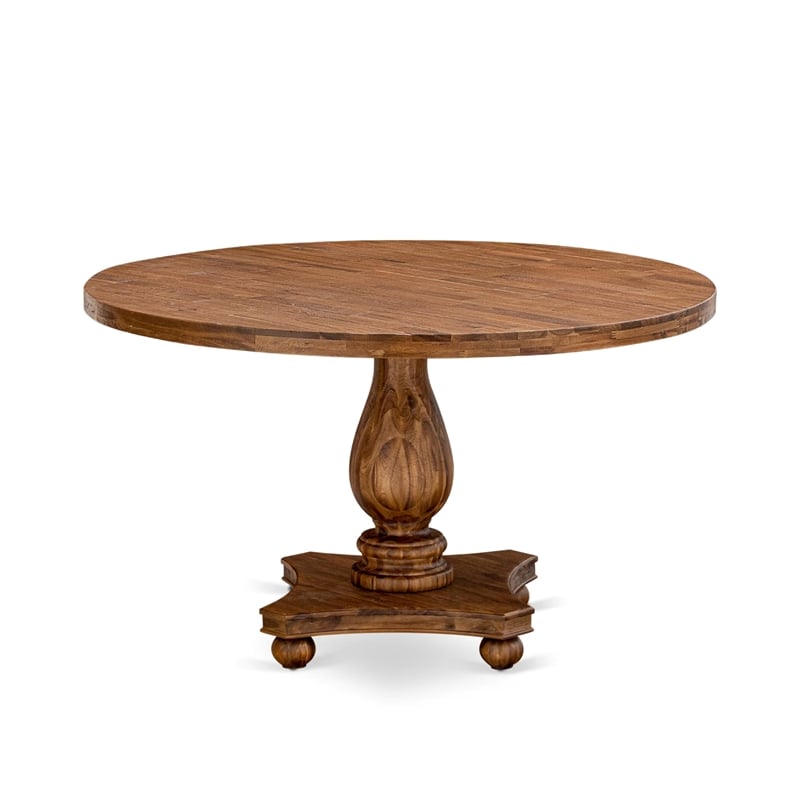 Pemberly Row Mid-Century Acacia Wood Round Kitchen Table in Walnut
