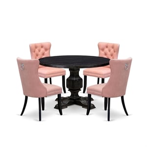 Pemberly Row 5-Piece Round Dining Set with Black Wood Finish