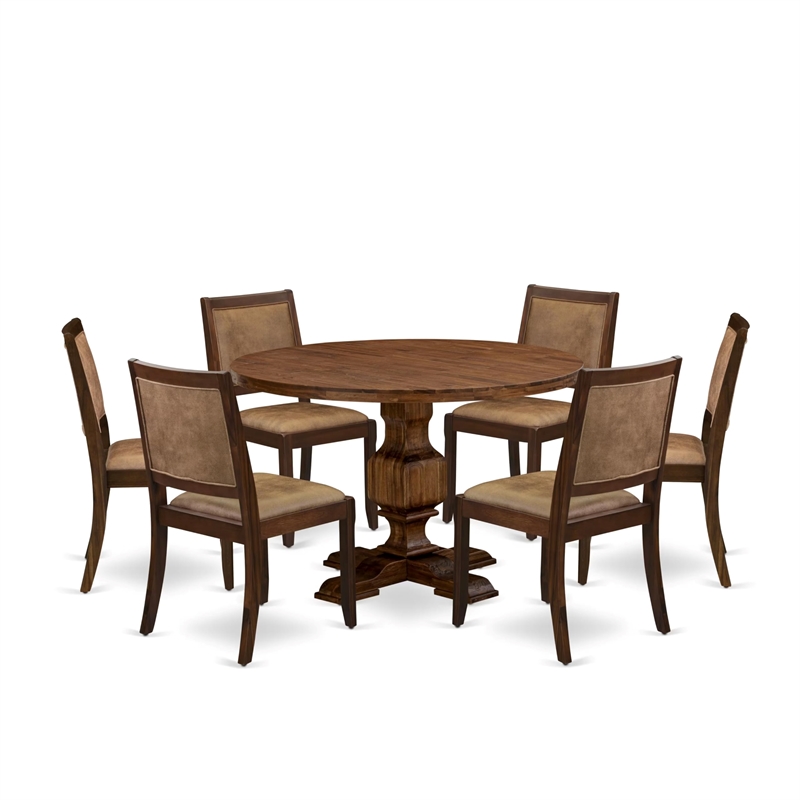 Pemberly Row 7-Piece Dining Room Set with Faux Leather Chairs in Walnut