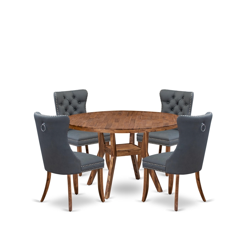 Pemberly Row 5-Piece Dining Set with Faux Leather Chairs in Walnut