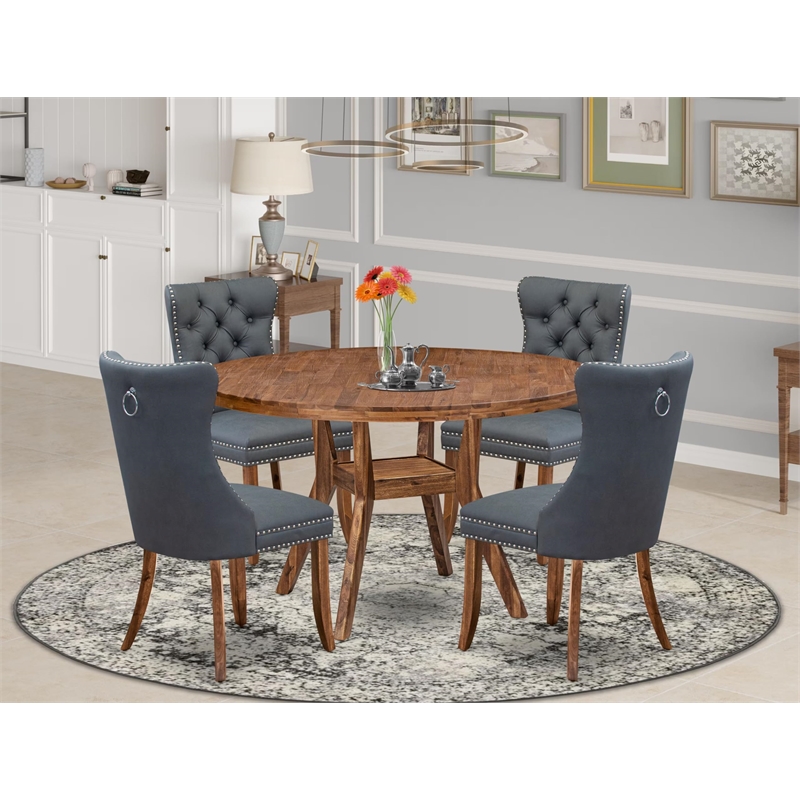 Pemberly Row 5-Piece Dining Set with Faux Leather Chairs in Walnut