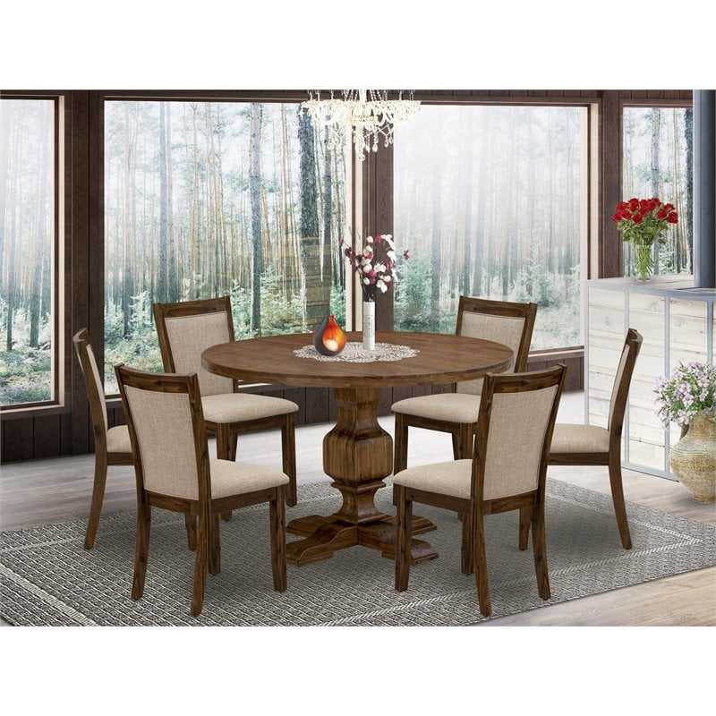 Pemberly Row 7-Piece Acacia Wood Dining Set in Antique Walnut Finish