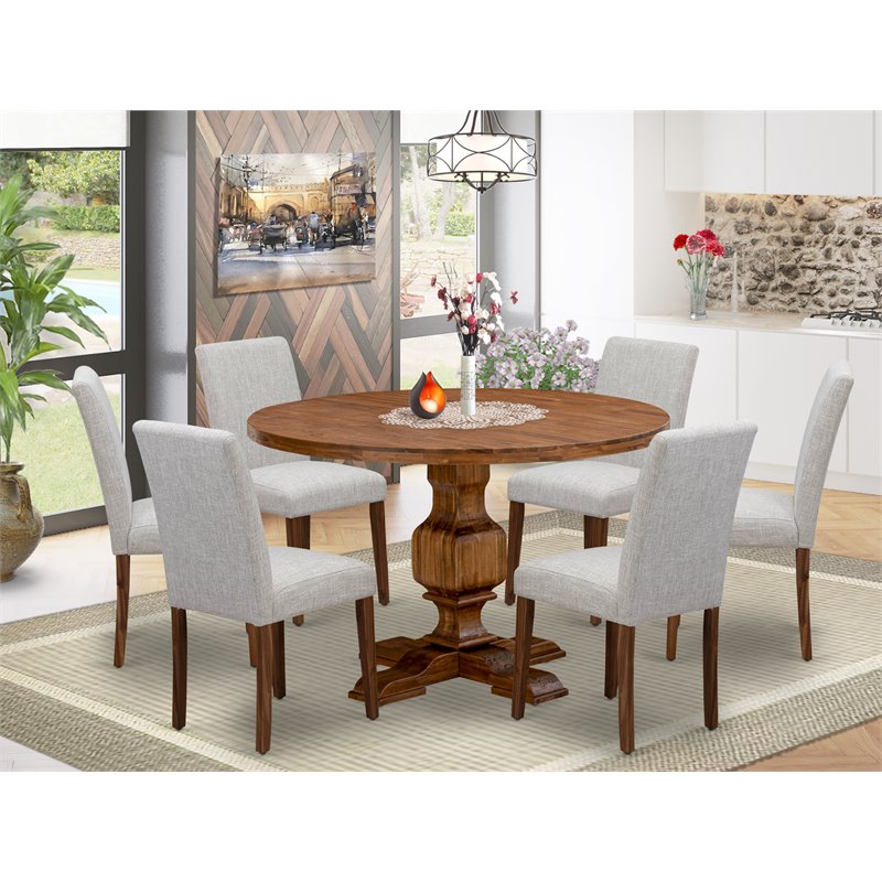 Pemberly Row 7-Piece Wooden Dining Set in Walnut and Doeskin Gray Finish