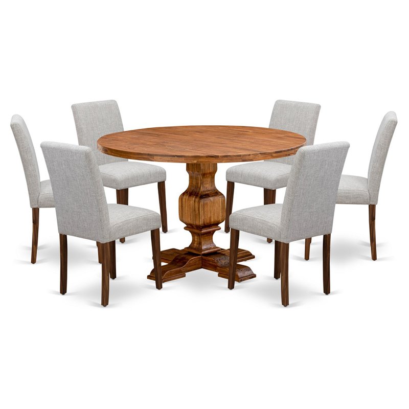 Pemberly Row 7-Piece Wooden Dining Set in Walnut and Doeskin Gray Finish
