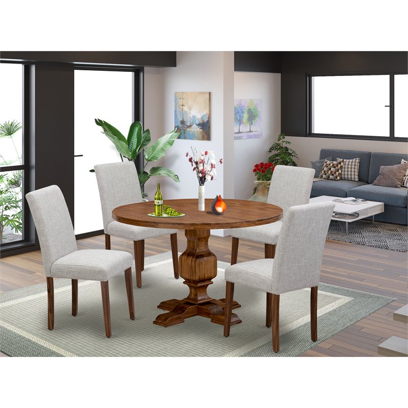 Pemberly Row 5-Piece Dining Set in Antique Walnut and Doeskin Gray
