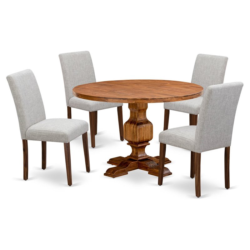 Pemberly Row 5-Piece Dining Set in Antique Walnut and Doeskin Gray