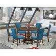 Pemberly Row 7-Piece Wood Dining Set in Distressed Jacobean and Blue