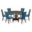 Pemberly Row 7-Piece Wood Dining Set in Distressed Jacobean and Blue