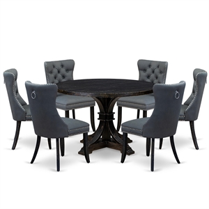 Pemberly Row 7-Piece Acacia Wood Dining Set in Sand Blasted Black