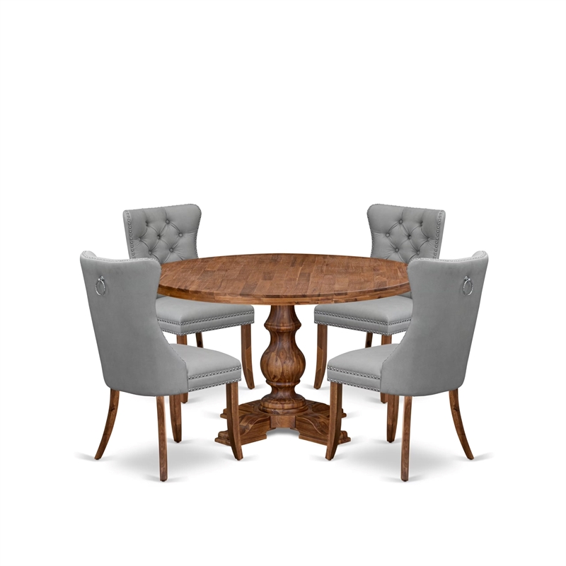 Pemberly Row 5-Piece Faux Leather Dining Set in Walnut Finish
