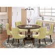 Pemberly Row 7-Piece Wood Dining Set in Distressed Jacobean and Beige