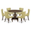 Pemberly Row 7-Piece Wood Dining Set in Distressed Jacobean and Beige