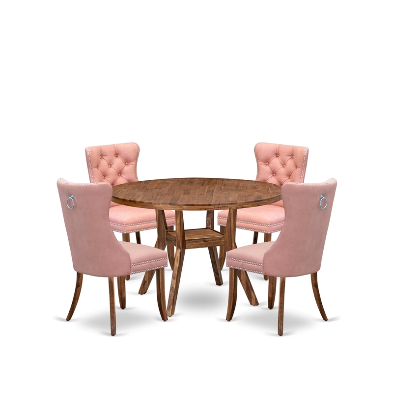 Pemberly Row 5-Piece Dining Set with Walnut Table and Faux Leather Chairs