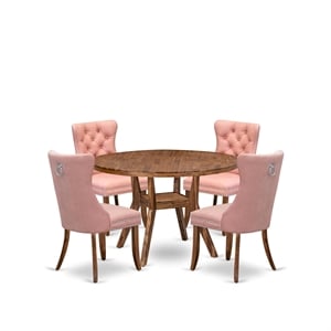 Pemberly Row 5-Piece Dining Set with Walnut Table and Faux Leather Chairs