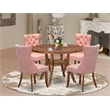 Pemberly Row 5-Piece Dining Set with Walnut Table and Faux Leather Chairs