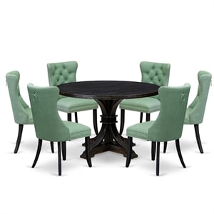 Pemberly Row 7-Piece Round Wood Dining Table Set in Black Finish