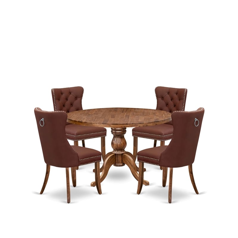 Pemberly Row 5-Piece Walnut Wood Dining Set with Upholstered Chairs