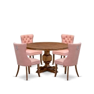 Pemberly Row 5-Piece Dining Set in Walnut Finish with Faux Leather Chairs