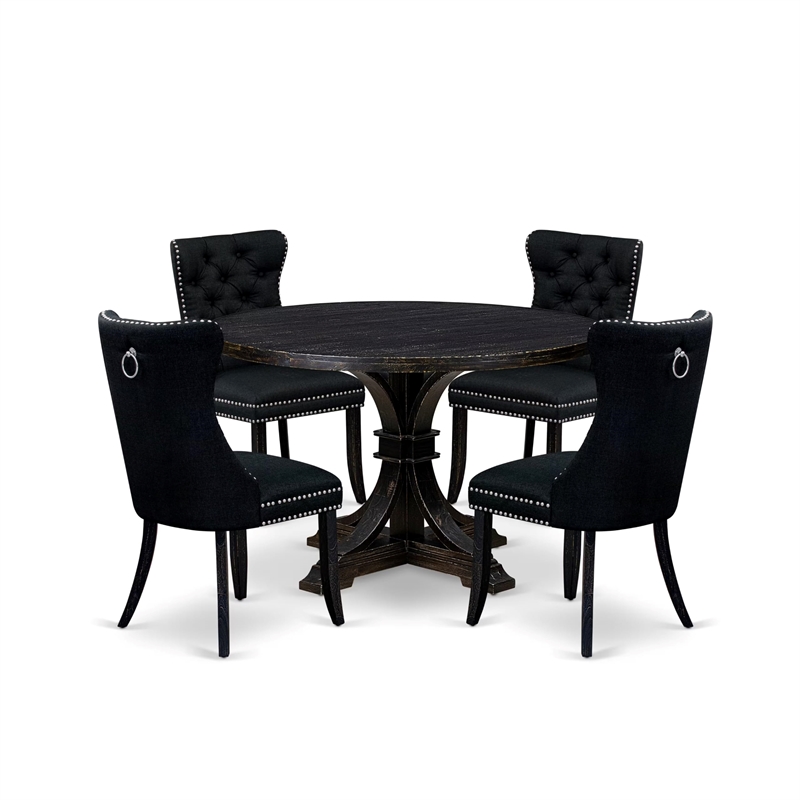 Pemberly Row 5-Piece Acacia Dining Set with Round Table in Black Finish